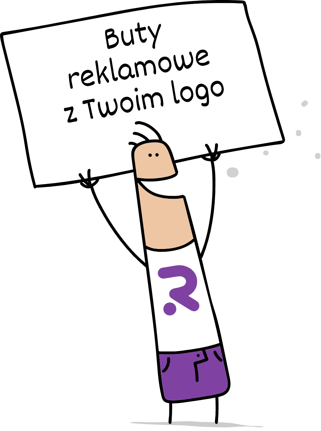 Buddy trzymający napis buty reklamowe z Twoim logo